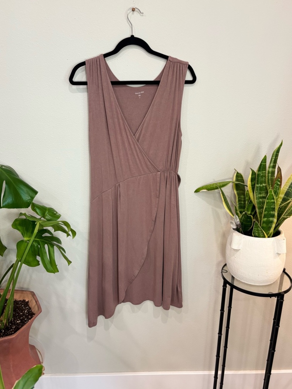 Garnet Hill | Mauve V Neck  Wrap-Front  Dress | Size Medium